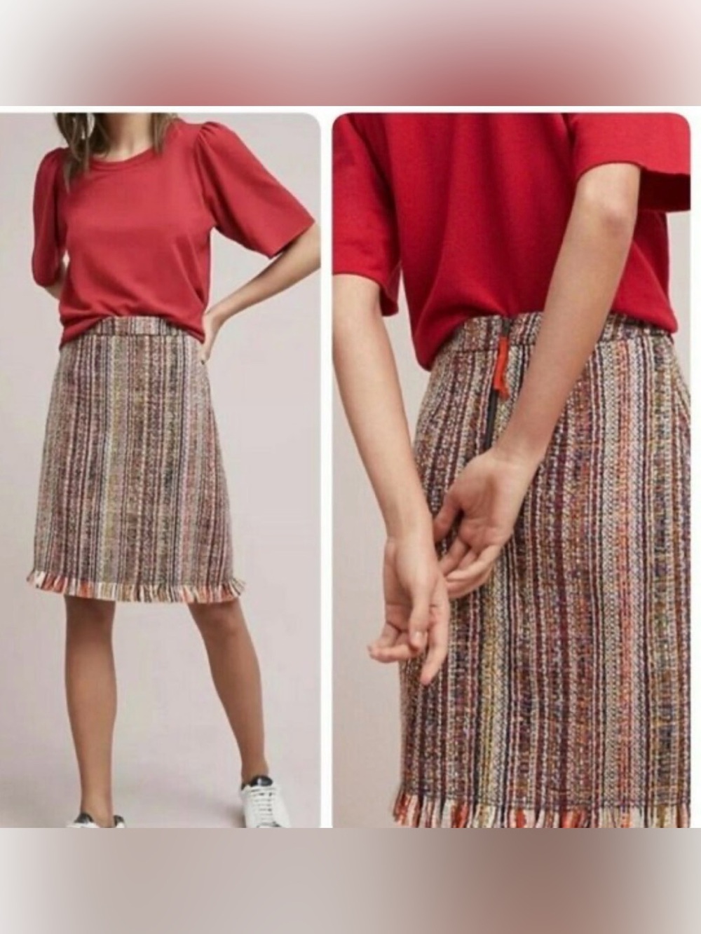 Maeve Anthropologie Zaira tweed fringe pencil skirt ribbed size 2 Xs x-small